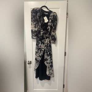 Mango black and white maxi wrap dress with floral design